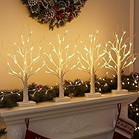 Vista 9 de EAMBRITE Árbol de abedul con luces LED, árbol de Navidad blanco, lámpara de árbol artificial pequeña y delgada preiluminada con ramitas