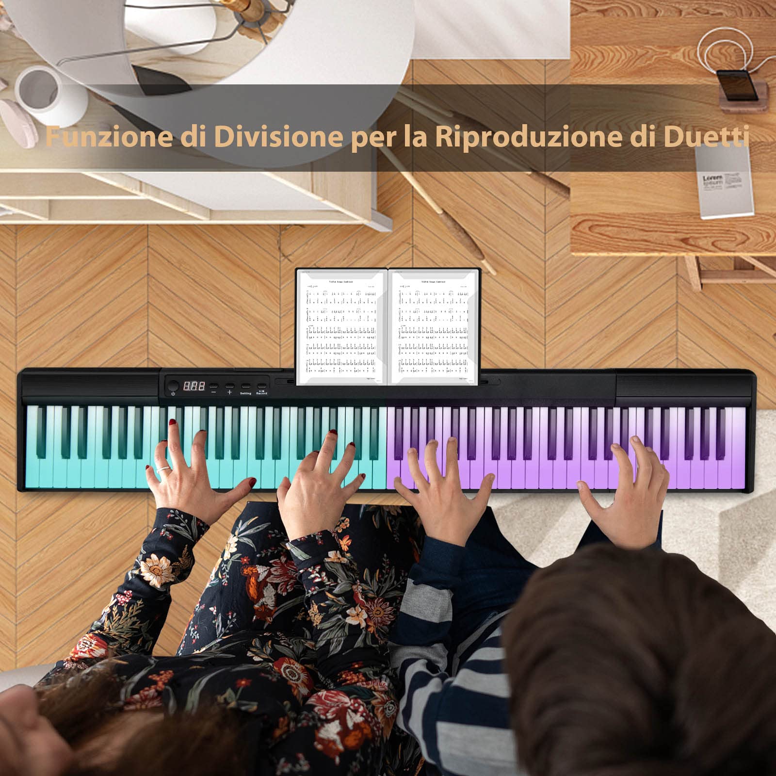COSTWAY Tastiera Pianoforte Elettronica 88 Tasti, Pianoforte Digitale con Luci, Tastiera Elettronica con Borsa, 128 Ritmi e Toni, Sustain Pedale, Midi/USB/Bluetooth, per Principianti Bambini Adulti