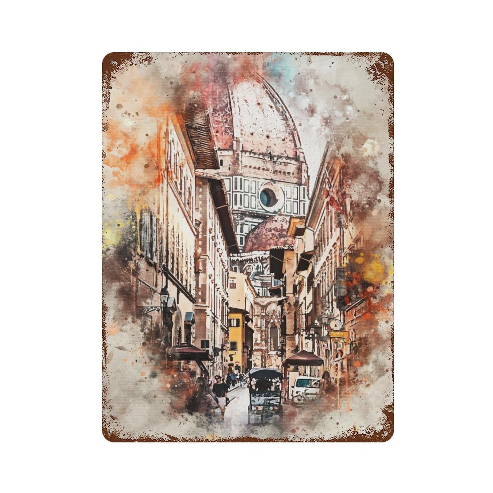 Rust Effect Florence in Watercolor Vintage Rust Metal Sign 15.7"x11.8", Classic Wall Plaque for Shed, Workshop And Garage Wall Decor