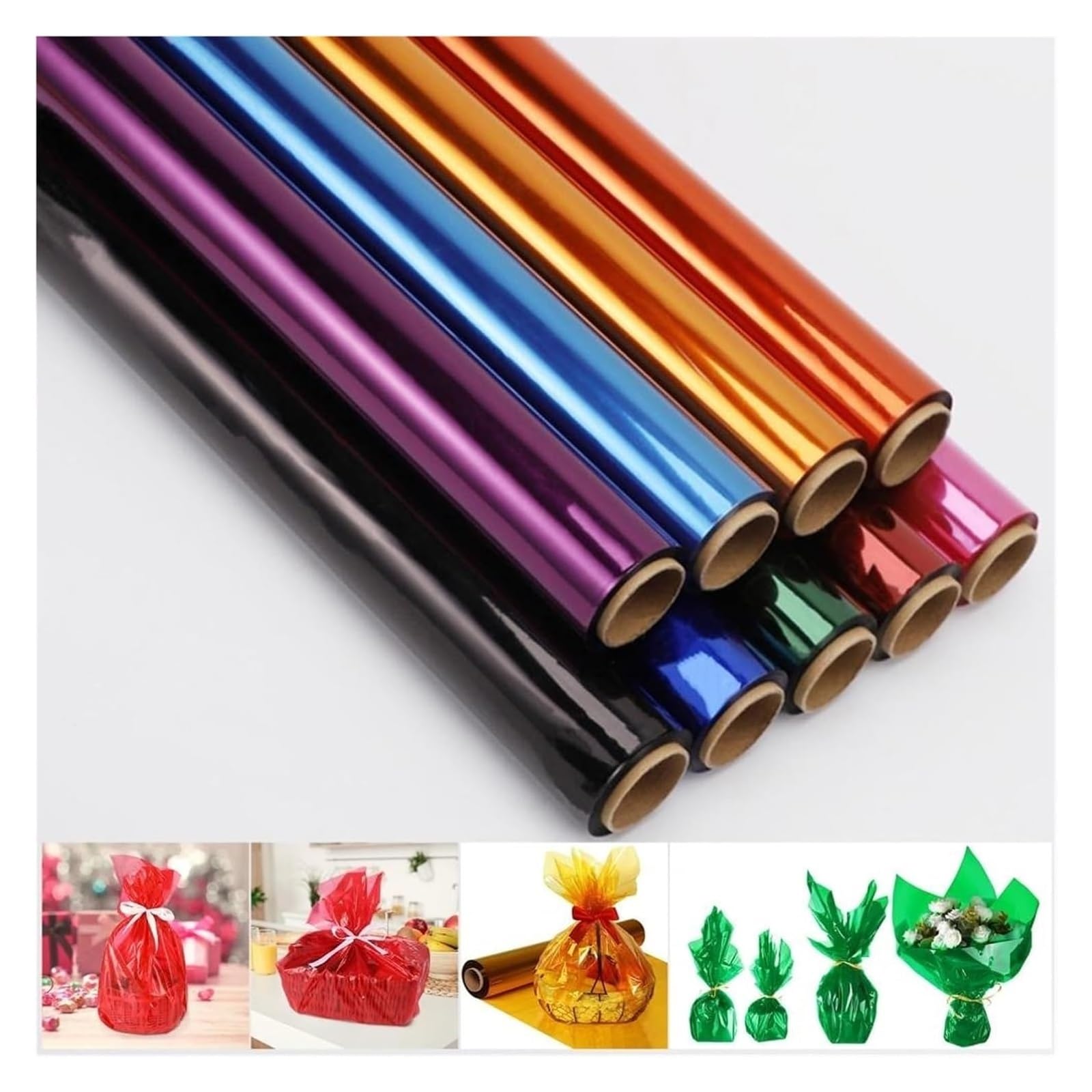 Pellicola da regalo in cellophane, Involucro di cellophane multicolore 40 cm x 30 m(Red)