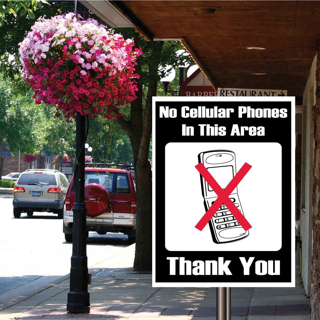 VictoryStore Yard Sign Outdoor Lawn Decorations:No Cellular Phones in This Area Business Signs - 12 inches x 18 inches Package of 5