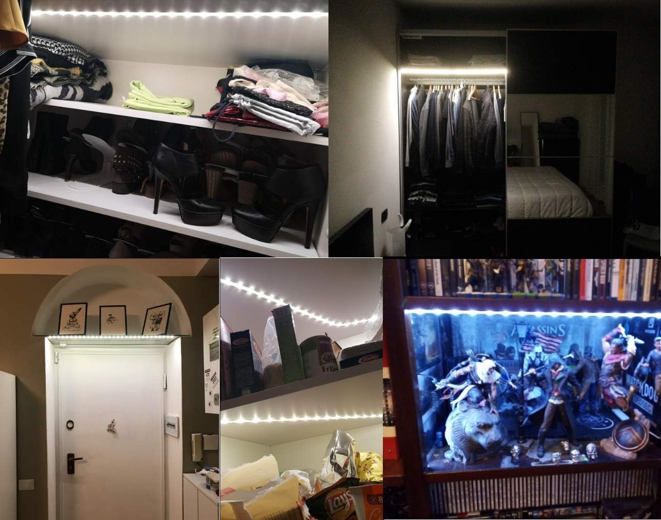 Motion Sensor Wardrobe Light, 2M LED Strip Closet Lights, PIR Auto on/Off, Battery Powered,6000K White for Bedside, Bathroom, Closet, Cabinet, Kitchen, Stairway