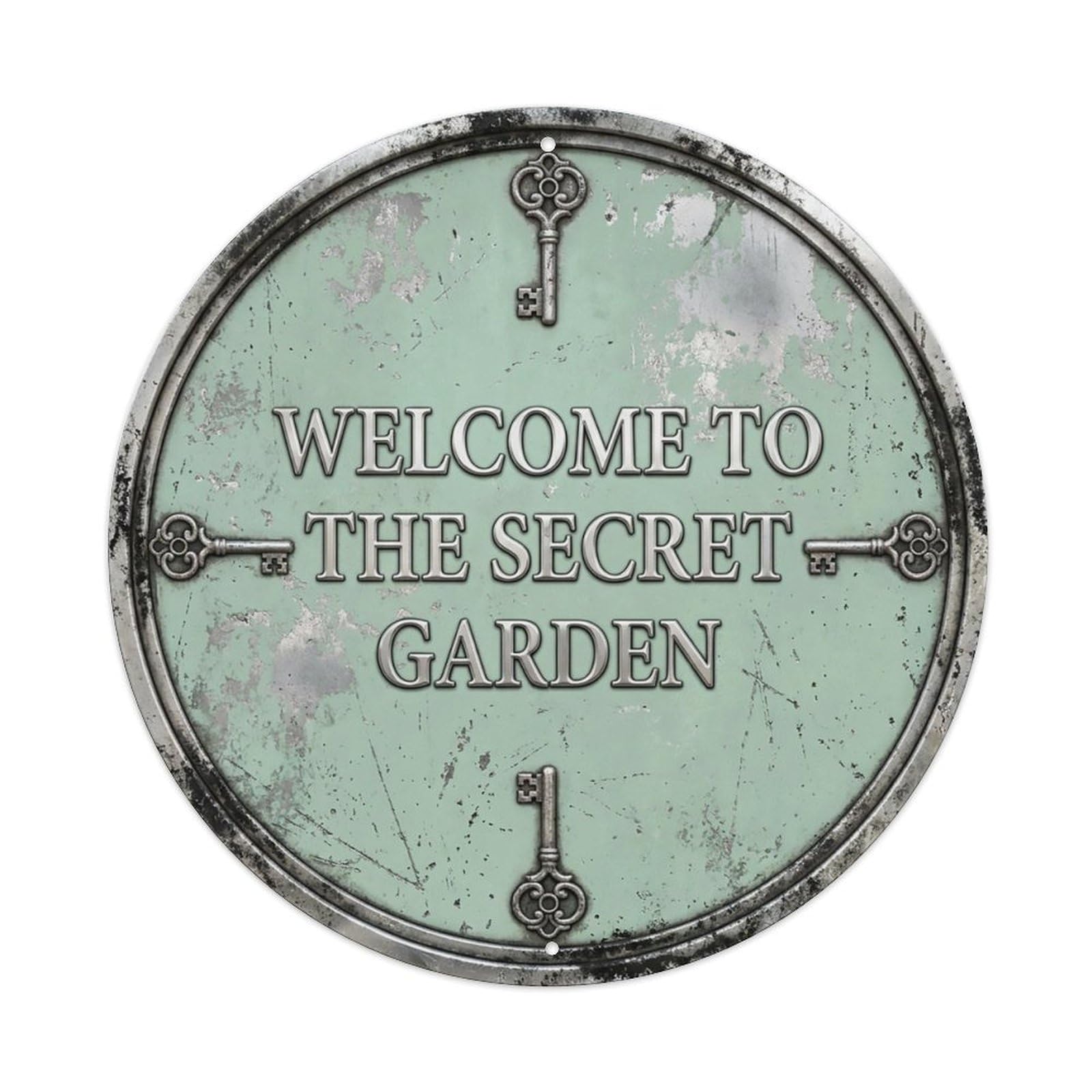 Vintage Welcome Secret Garden Silver Mint Heirloom Metal Tin Sign