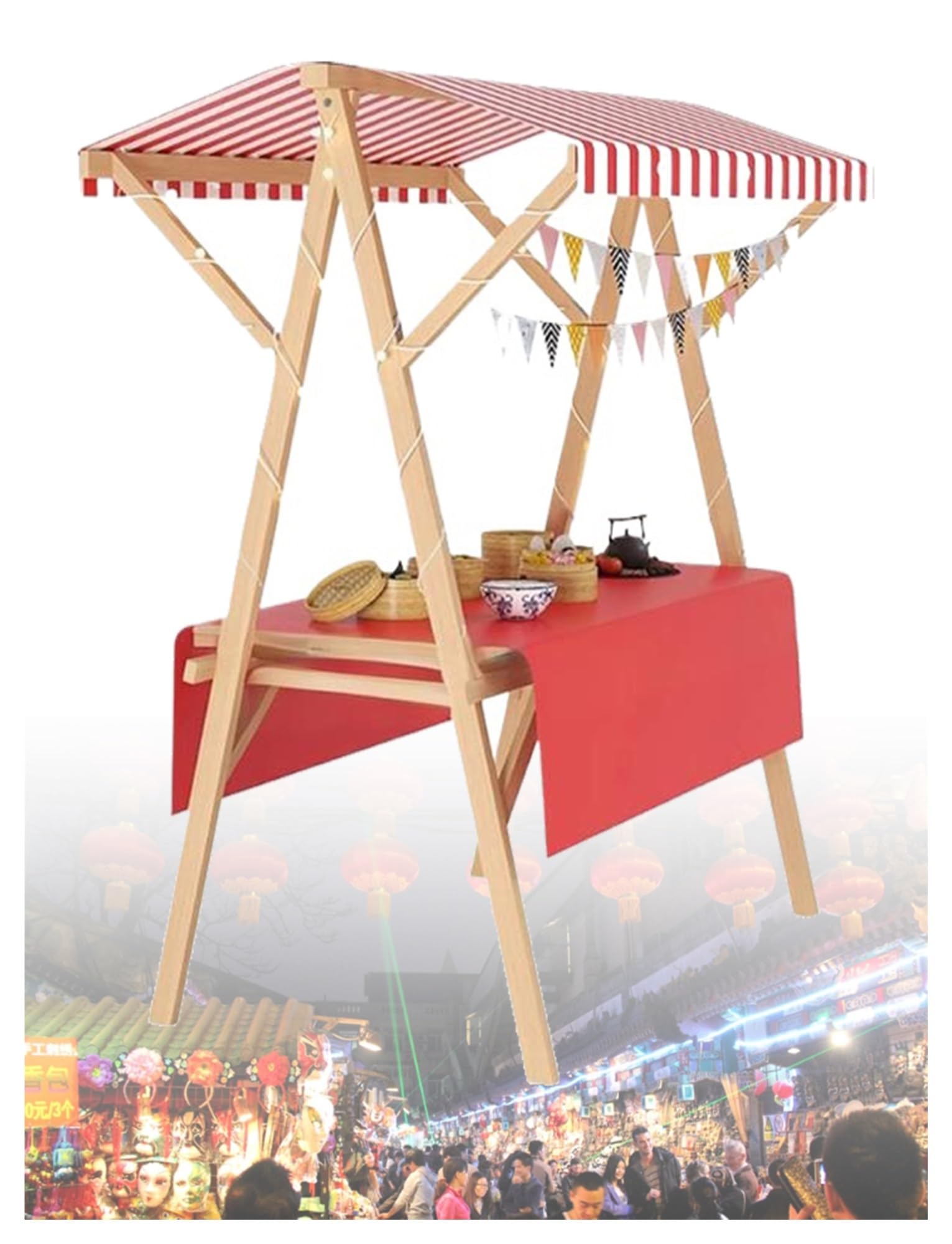 Carrito de comida portátil para mercado agrícola, puesto plegable con ruedas y toldo superior