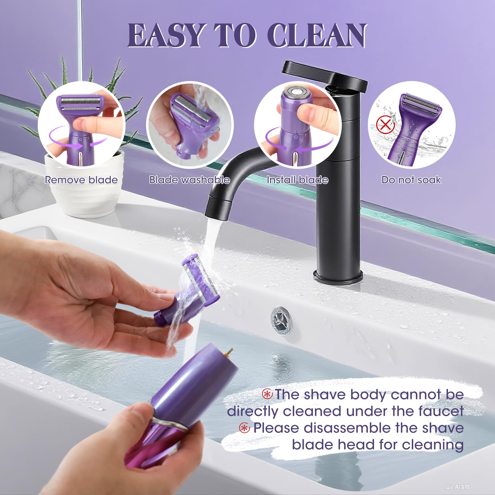 Maquinilla de afeitar eléctrica para mujer, 6 en 1, recortadora de bikini para mujeres y hombres, vello púbico, área privada, piernas, cejas, cara, nariz, cejas, depilación corporal, IPX5, impermeable