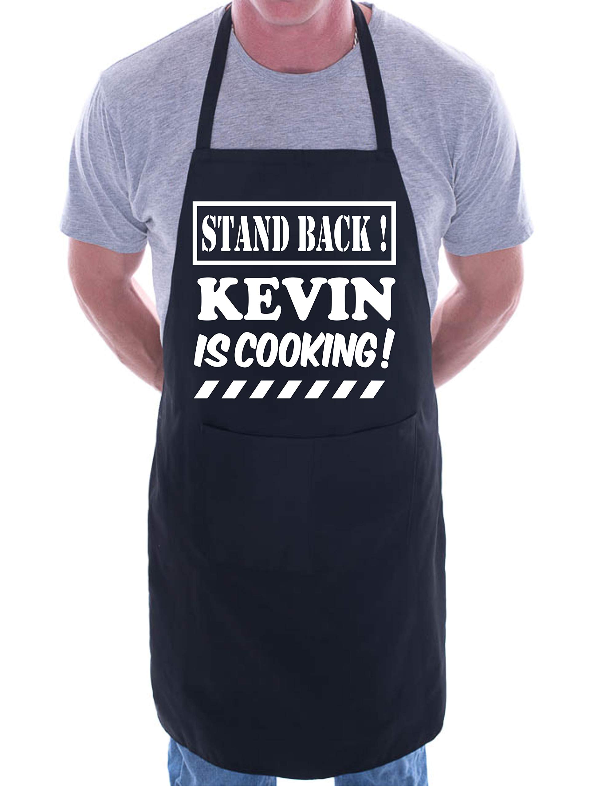 Print4U Stand Back Kevin Is Cooking Name Customised Apron Black