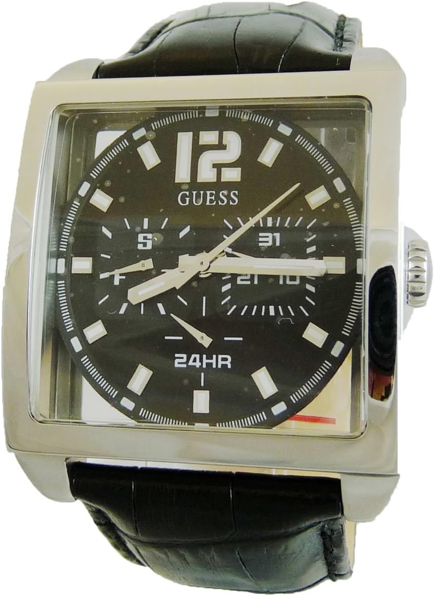 (GVSS5) Men's Quartz Watch with Black Dial Analogue Display and Black Leather Bracelet W13593G1
