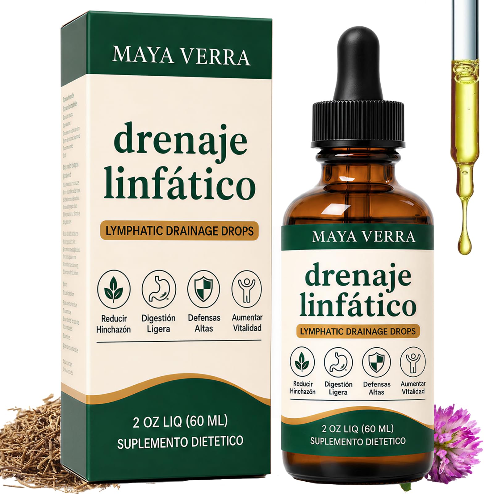 Maya Verra Drenaje LinfáTico Gotas, Lymphatic Drainage Drops, Full Body Detox & Cleanse, Immune Support, Reduce Bloating, Vegan, Non-GMO (60ml) (1)