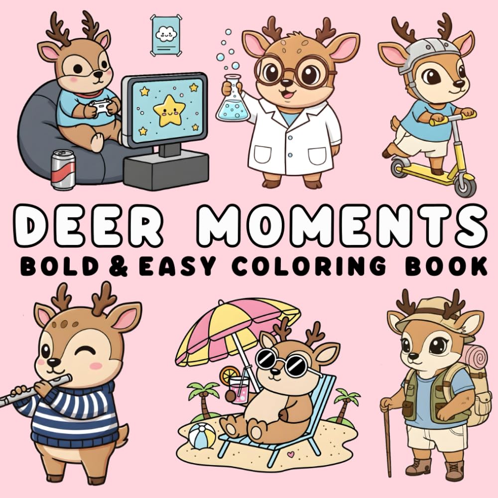 Deer Moments: Beautiful Cute Deer Coloring Pages for Stress Relief – Bold and Easy Designs for Teens and Adults