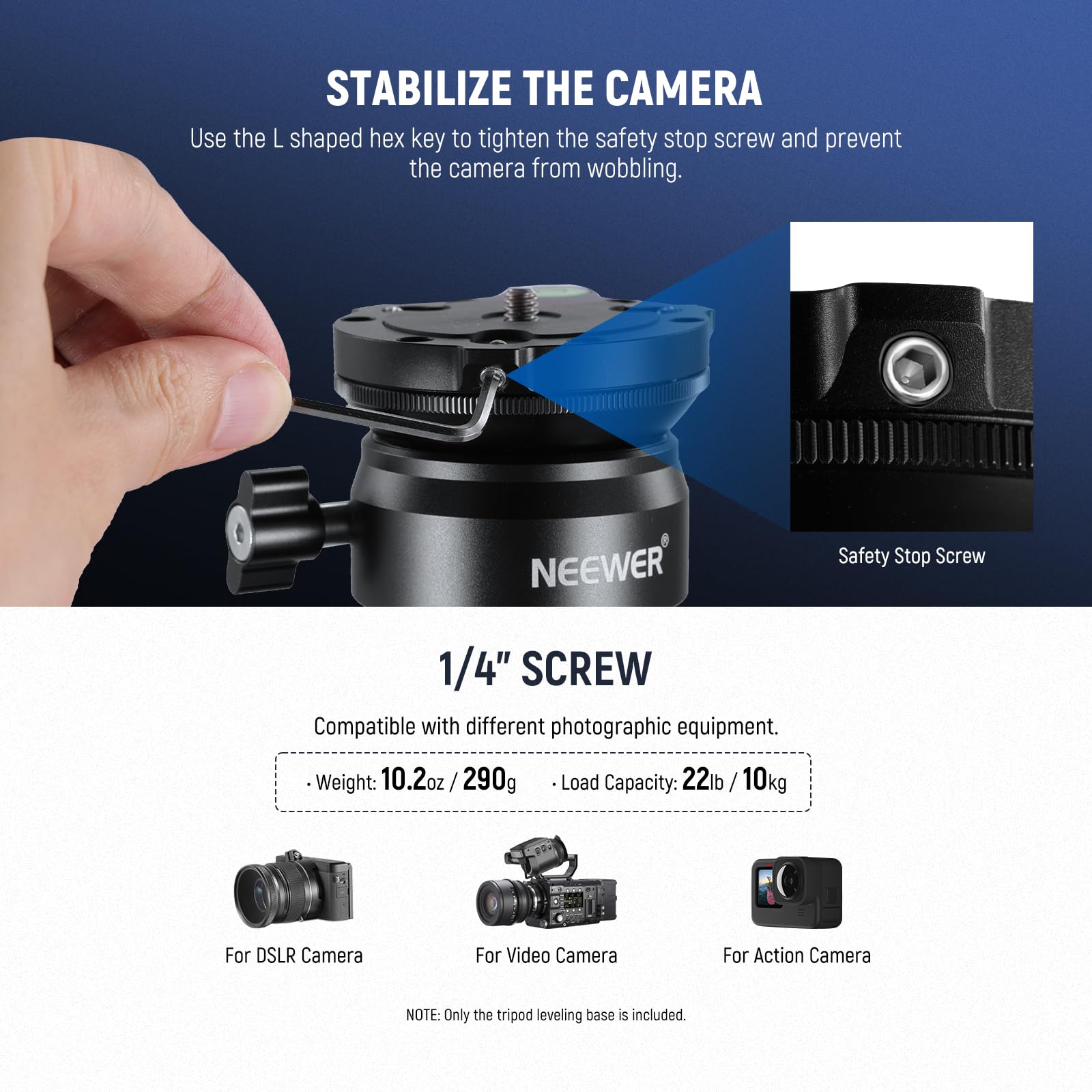 NEEWER Base Livellante per Treppiede(⌀60mm) Livellatore per Fotocamera, Piastra per Testa Treppiede Alluminio, Livella a Bolla, Vite 1/4" 3/8" Compatibile con Canon Nikon Sony DSLR e Videocamera, GM15