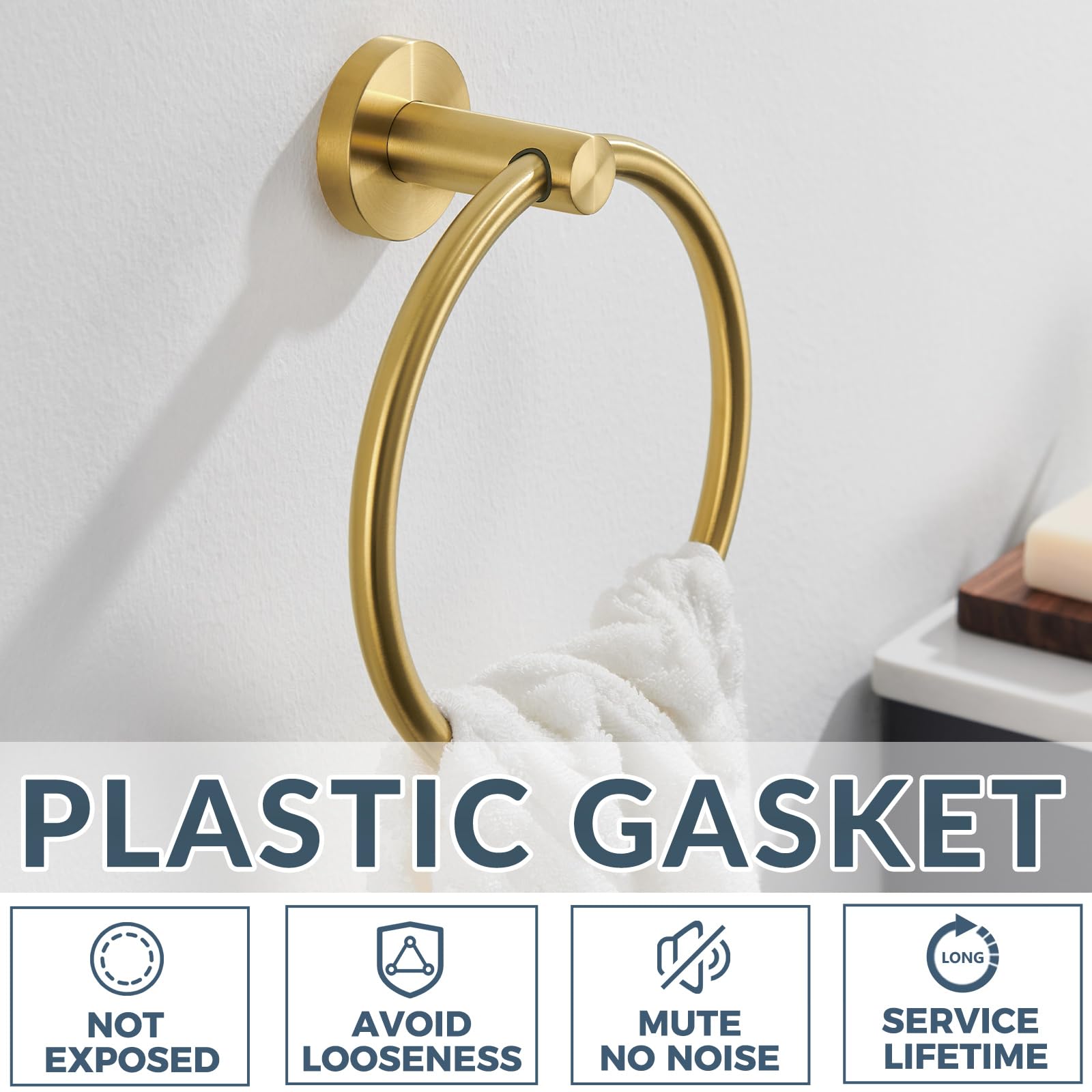 APLusee Toallero de mano de acero inoxidable 304, soporte redondo para toallas montado en la pared para baño, cocina, oro cepillado