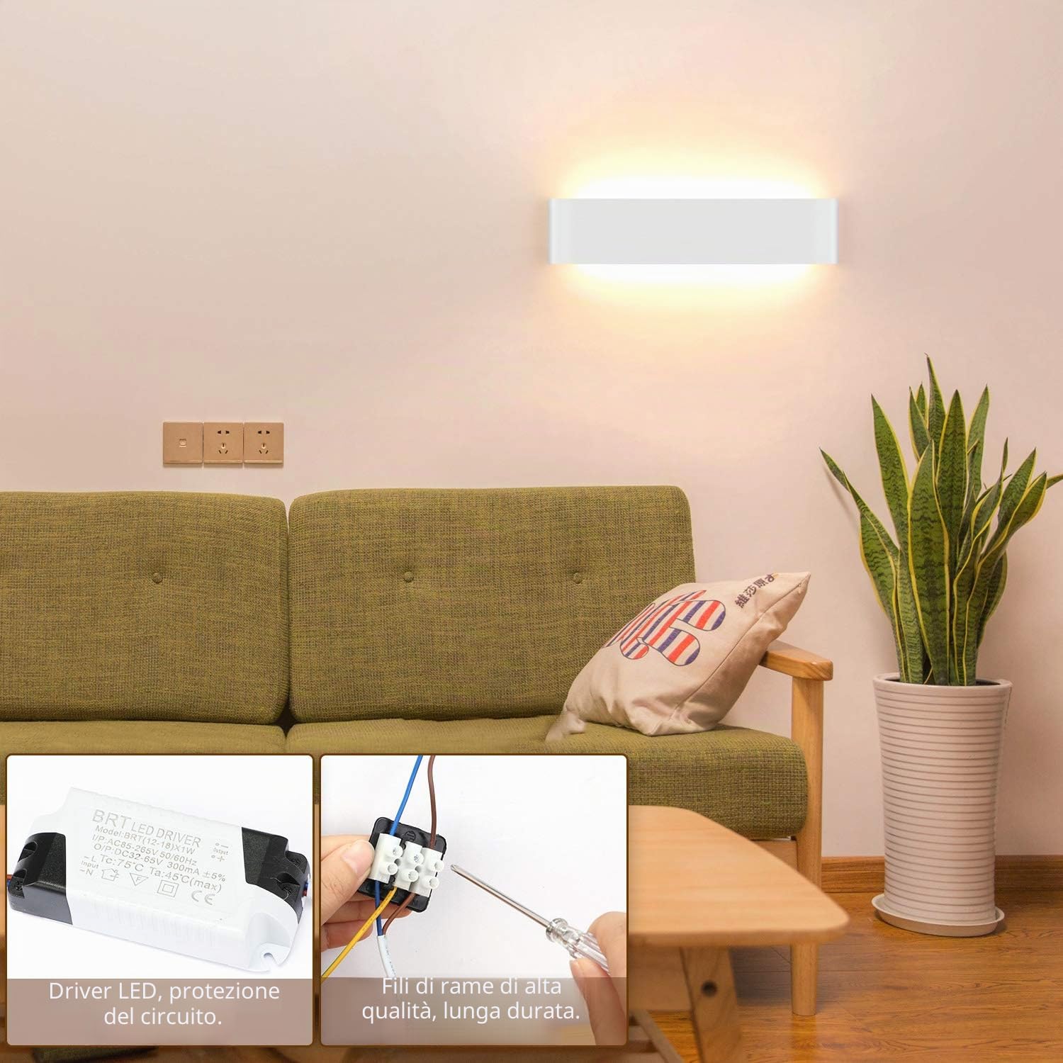 Lightess 18W Applique da Parete Interno, 40 CM Lampada da Parete Interno Illuminazione, Applique Camera da Letto Moderna Luce Bianco Caldo 3000K, per Soggiorno, Scale, Corridoio, Portico