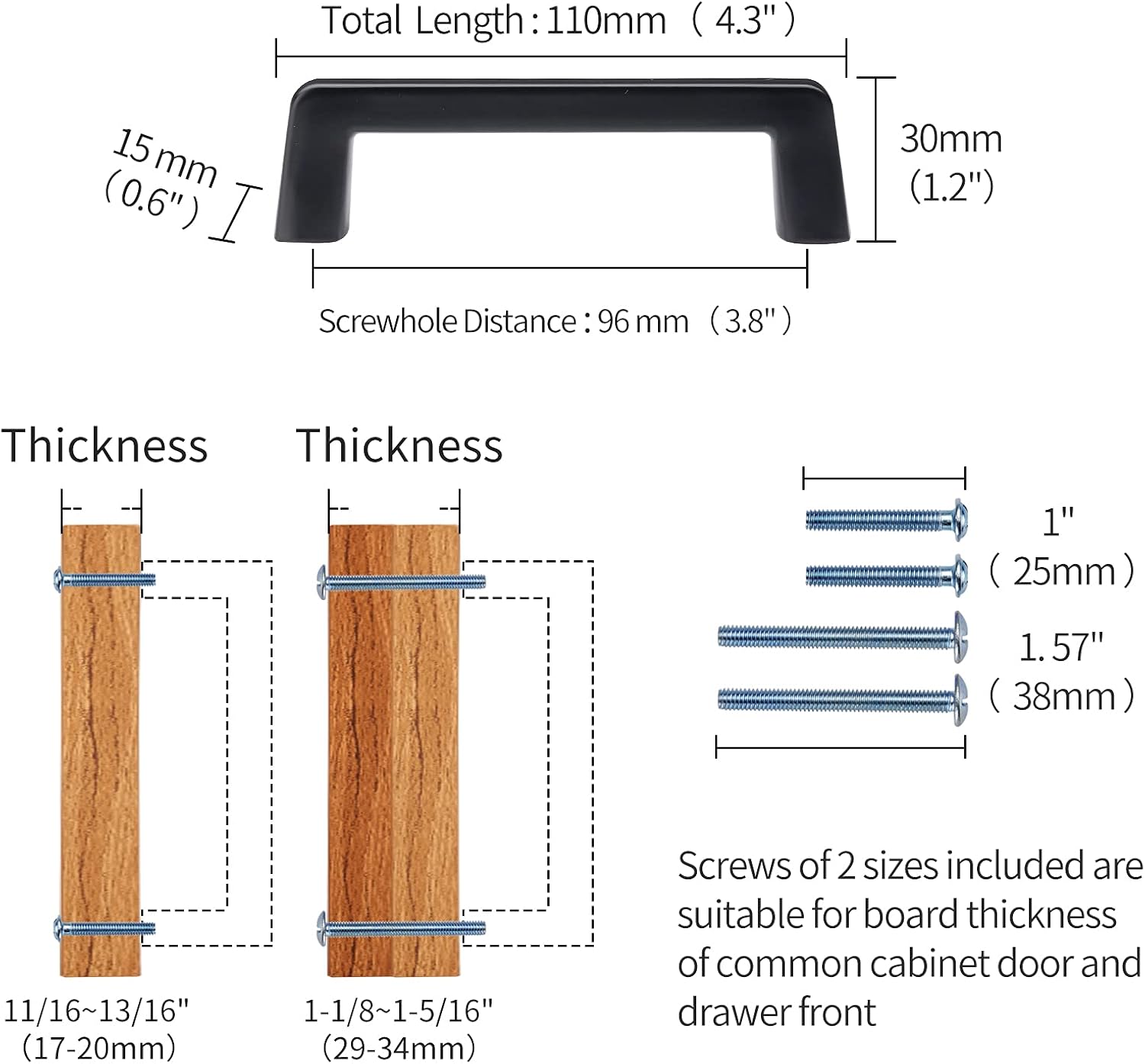 3-3/4 Inch Kitchen Cabinet Handles Matt Black Cabinet Pulls Bedroom Dresser Drawer Pulls and Furniture Hardware for Bathroom Cupboard Door, 10 Pack Handles