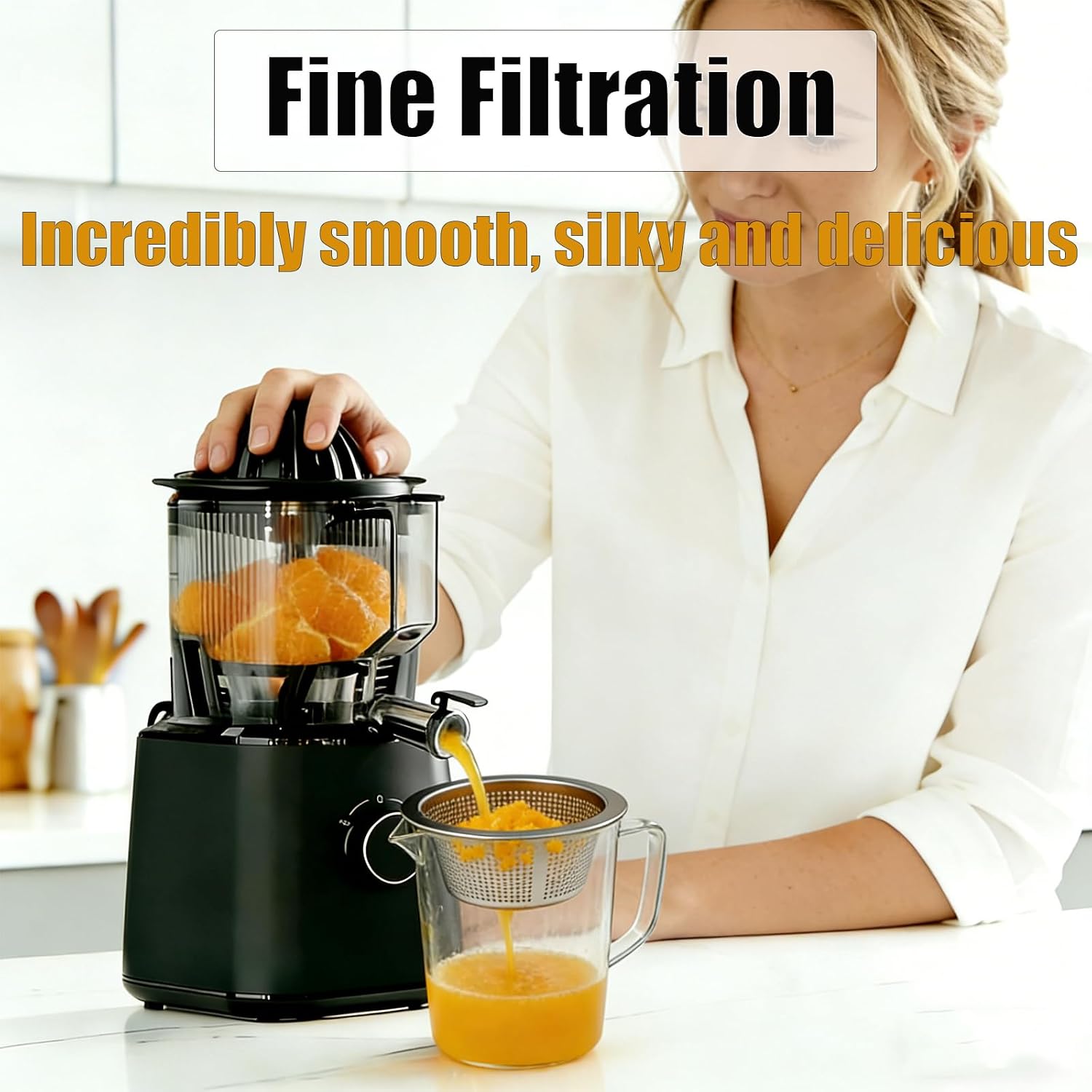 2 Pack Pulp Juice Strainer for Nama J2 Cold Press Juicer, Hands-Free Secondary Fine Filter Accessories, Stainless Strainer After Juicing Fits Most Containers