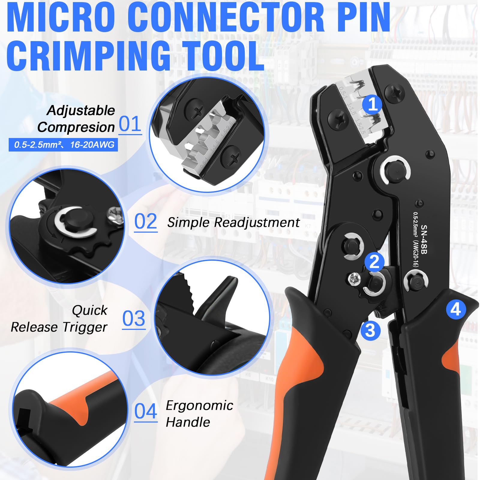731PCS Juego de pinzas para engarzar cables, Set Alicates Terminales Electricos 0.5-2.5mm², Crimpadora Terminales electricos, Alicates de Terminales con Enchufe de Conector Electrico Impermeable