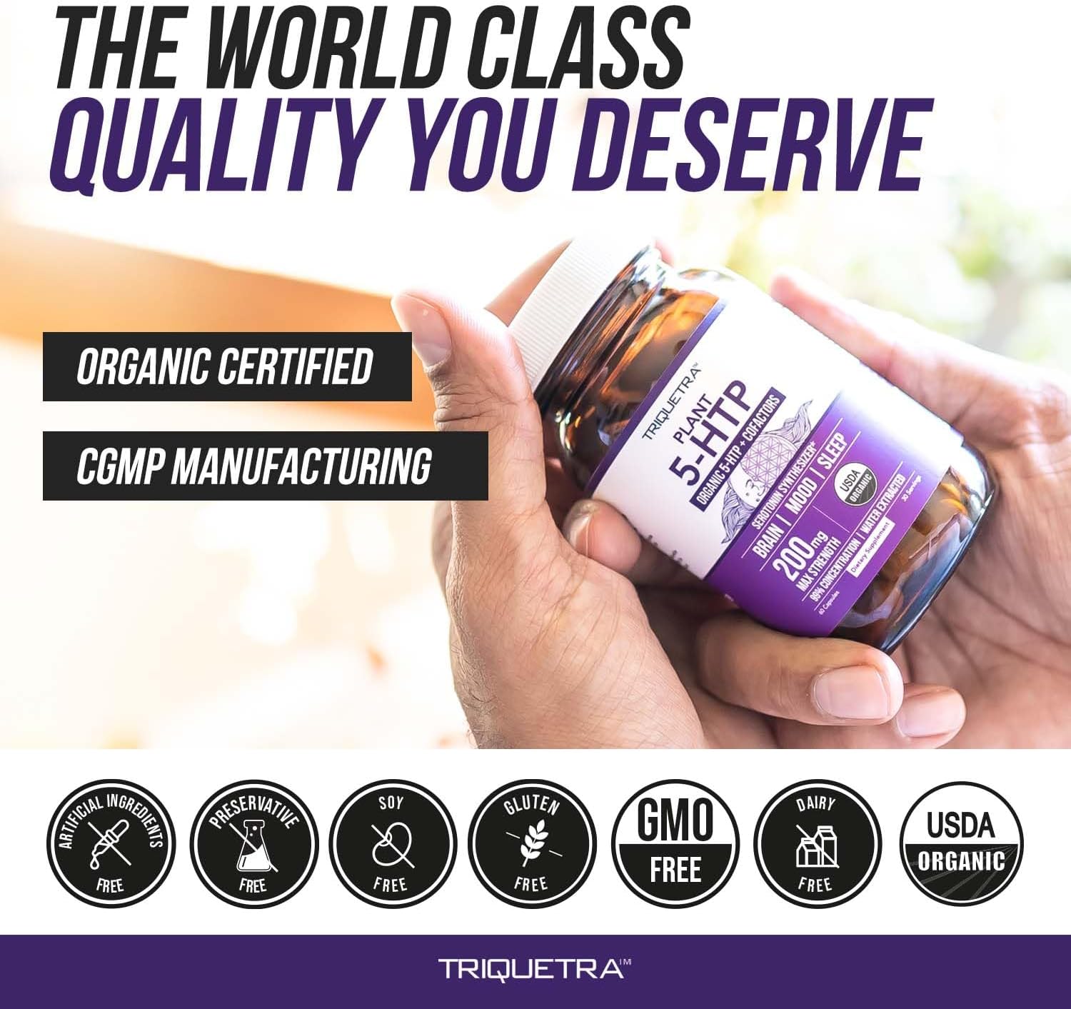 Organic 5-HTP - 200 mg | 99% 5HTP Concentration, Plus Cofactor Vitamin B6 & Lion’s Mane | Water Extracted from Organic Griffonia Seeds | Supports Mood, Cognition & Sleep (60 Capsules | 30 Servings) - Image 9