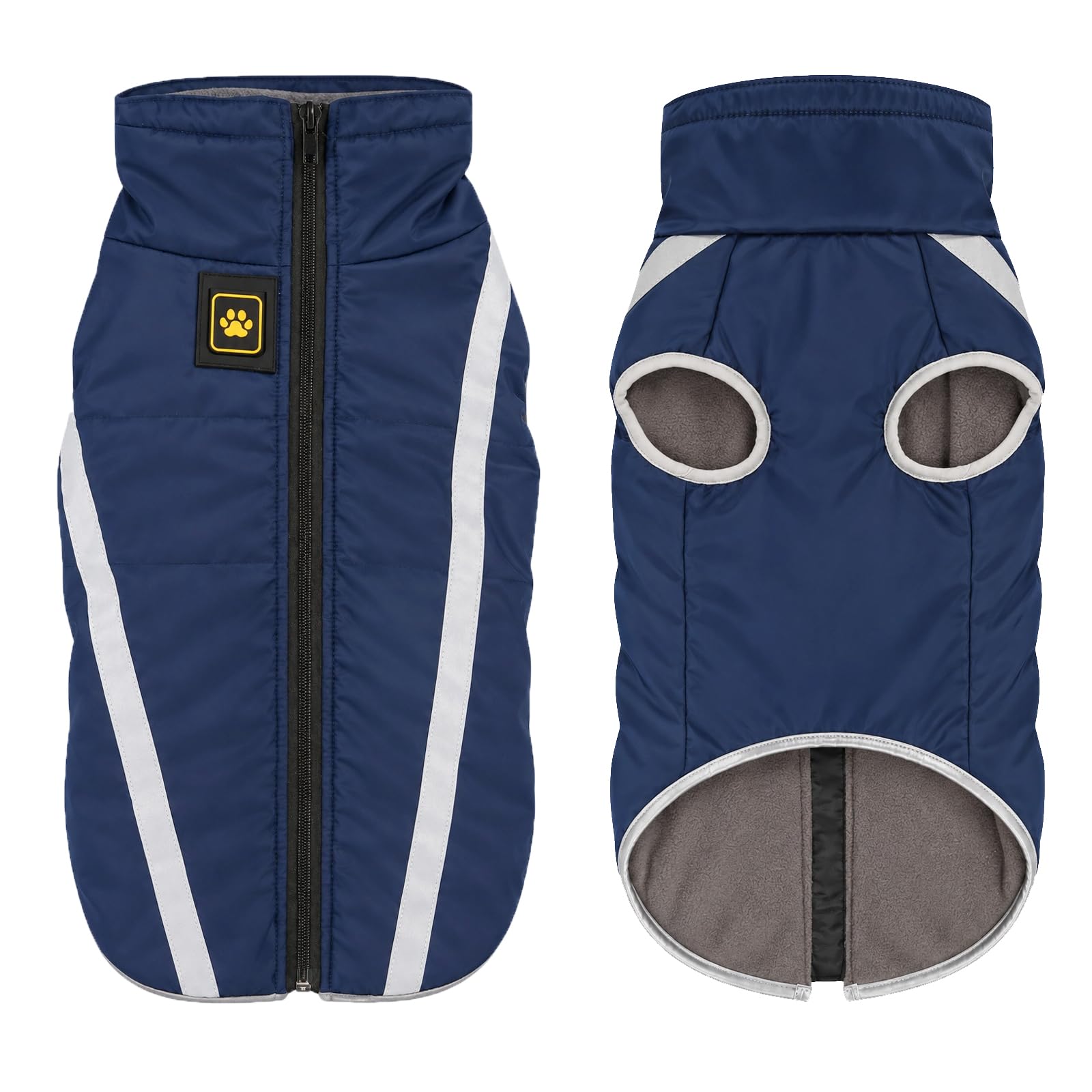 FEimaX Dog Coat Waterproof Windproof Pet Warm Jacket Outdoor, Puppy Reflective Adjustable Outfit Vest Cold Winter Clothes for Small Medium Large Dogs - Soft Fleece Cotton Lined, with Harness Hole