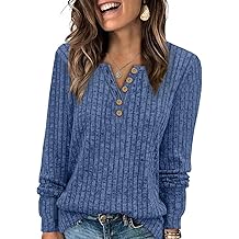 Womens Henley Sweaters 2026 Fall Winter Ribbed Knit V Neck Button Pullover Long Sleeve Tops