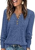 Womens Henley Sweaters 2025 Fall Winter Ribbed Knit V Neck Button Pullover Long Sleeve Tops
