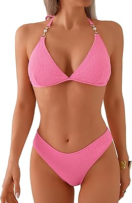 swimall Women's Triangle Bikini Set Cheeky High Cut Sexy Two Piece Swimsuit Cute Halter Bathing Suit