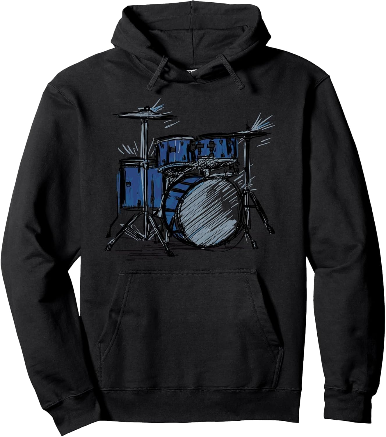 Cool drummer music design featuring a sketch of a drum kit Pullover Hoodie