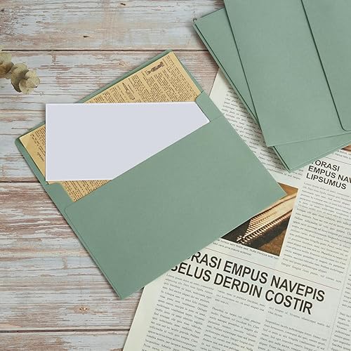 Vista 6 de 50 Pack 5 x 7 Envelopes Colored Self Seal for Wedding, Party Invitations, Greeting Cards, Announcements, Photos, 5.24 x 7.21 Inches (Sage Green)