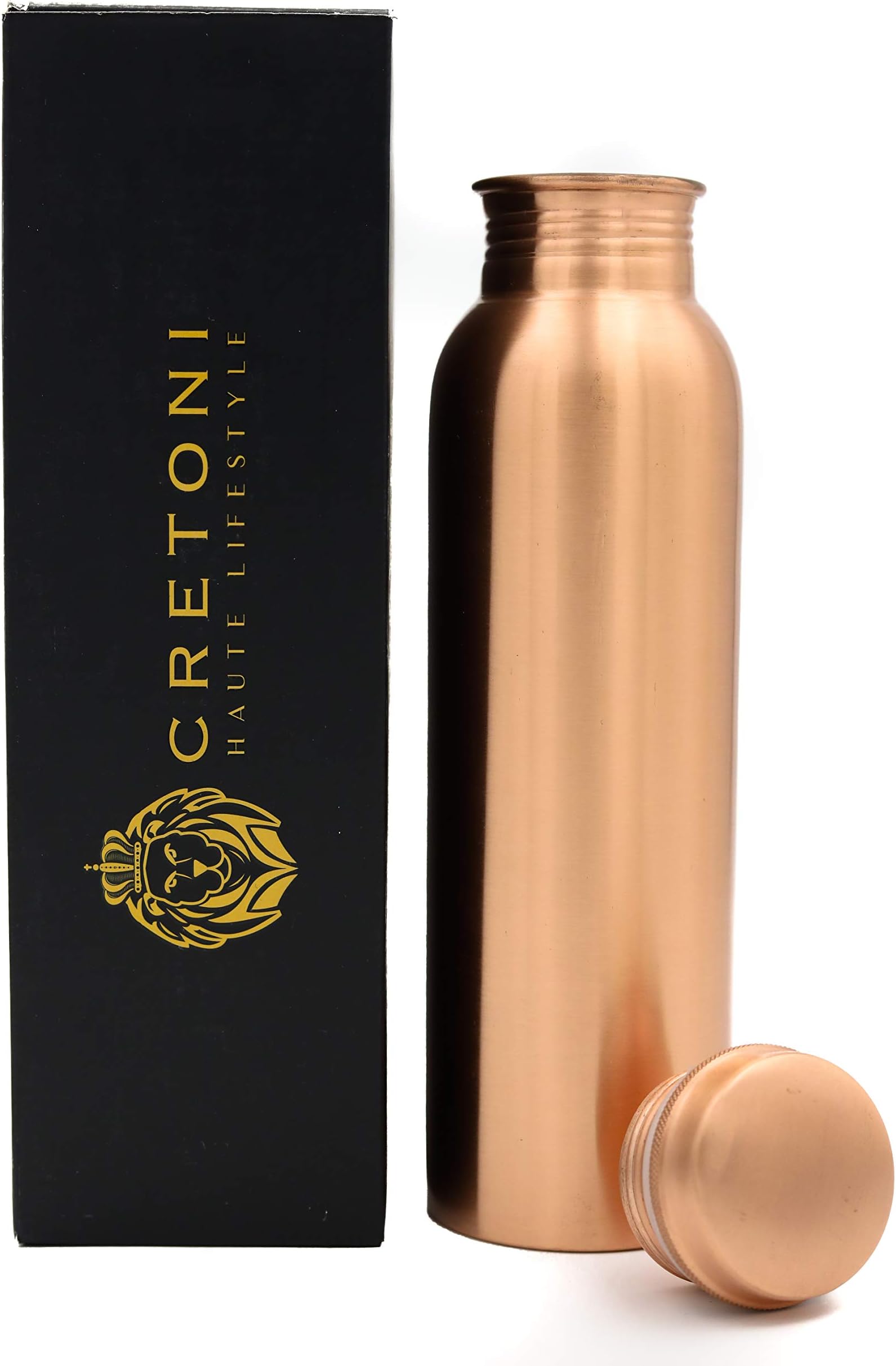 CRETONI Copperlin Pure Copper Water Bottle : Matte Smooth Seemless Leak Proof Design : Perfect Ayurvedic Copper Vessel for Sports, Fitness, Yoga, Natural Health Benefits (900 Milliliter/30 Ounce)