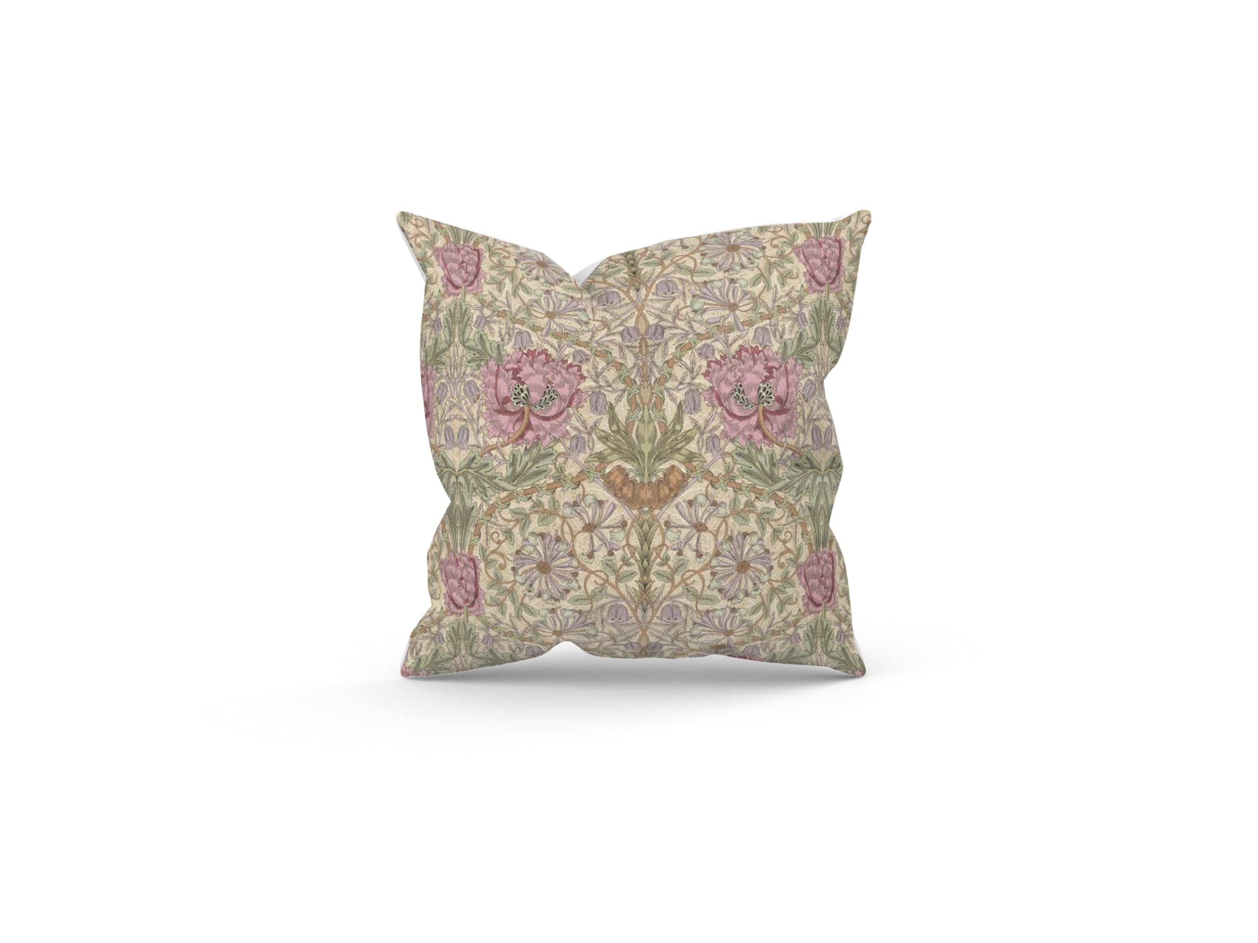 Kushade Pink, Purple And Green William Morris Honeysuckle Rose Filled Cushion 40Cm, 43Cm, 50Cm,60Cm (40Cm X 40Cm)