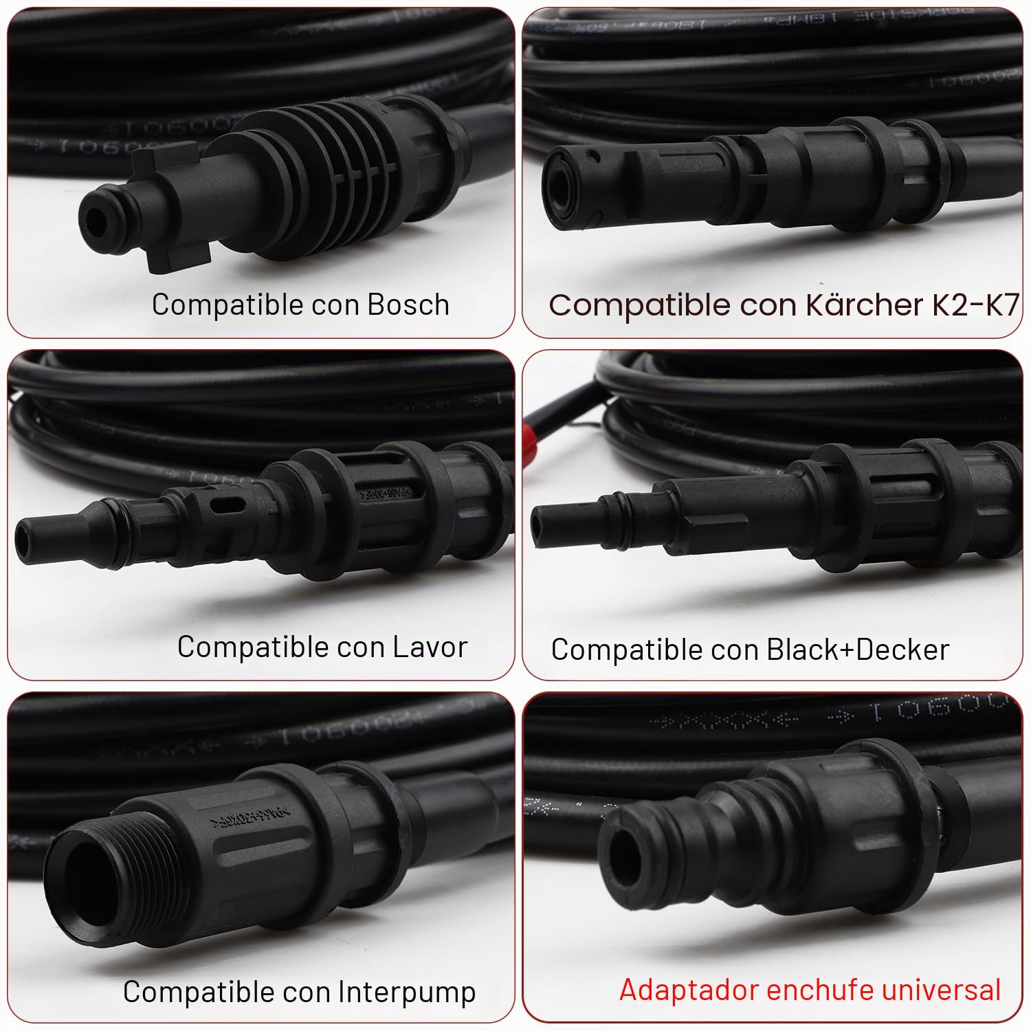 SWAWIS Mangueras para Limpiadoras a Presión 10M 180 Bar 60 °C incluye 5 Adaptadores para Limpiador de Alta Presión Kärcher/Lavor/Interpump/Bosch, Manguera de Alta Presión Hidrolimpiadora Manguera
