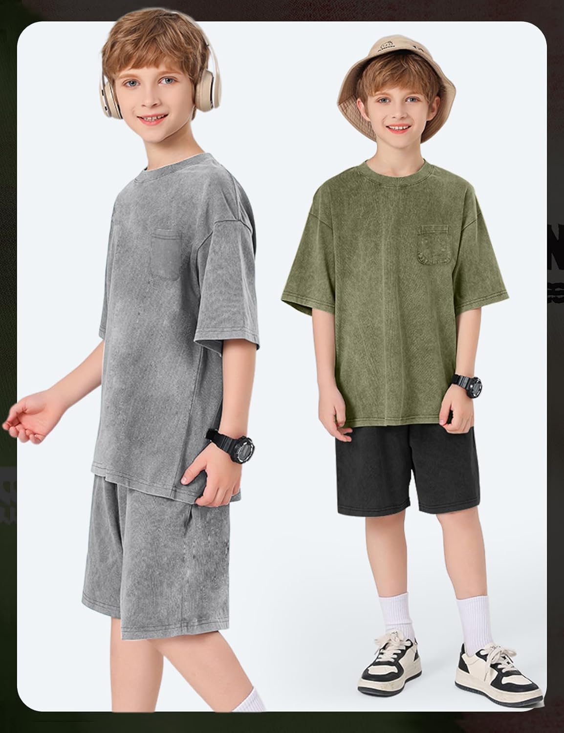 Arssm 3 Pack Boys Tshirts Kids Oversized T Shirts Cotton Acid Wash Crewneck Summer Basic Tees