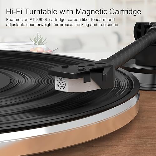 Miniatura 2 de Wohome - Tocadiscos de vinilo con entrada y salida Bluetooth, tocadiscos vintage todo en uno de alta fidelidad con 4 altavoces integrados, cartucho