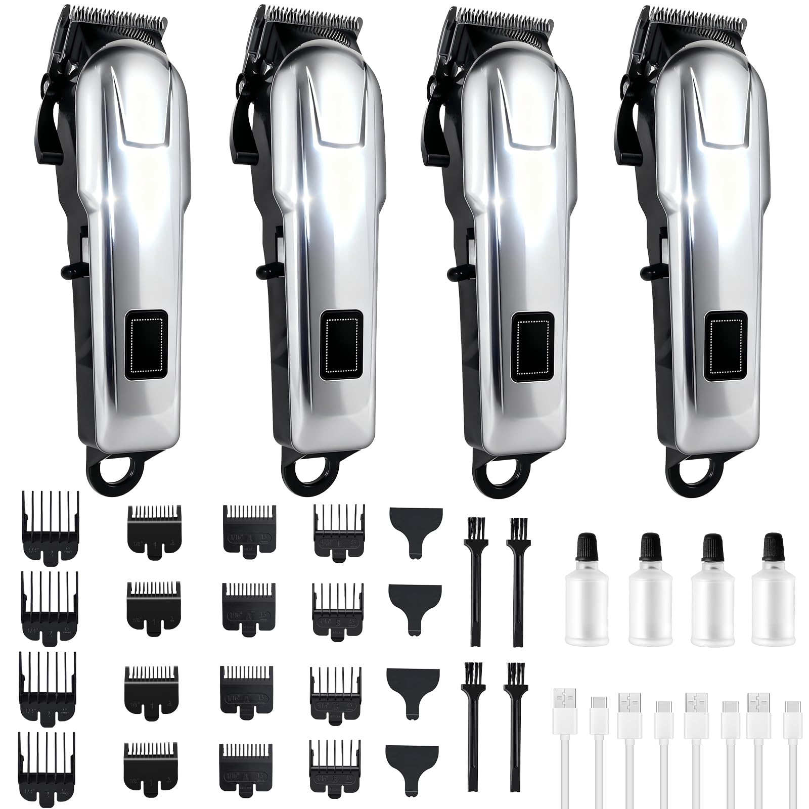 4 Pack Hair Clippers for Men Cordless Clippers for Hair Cutting Rechargeable Beard Hair Trimmer LED Display