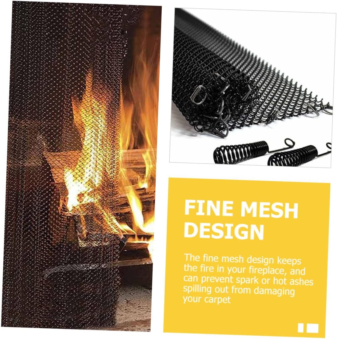 KICHOUSE 2pcs Mesh Fireplace Screen Curtains for Spark Protection Easy Cut Install Fits Fireplaces Xin