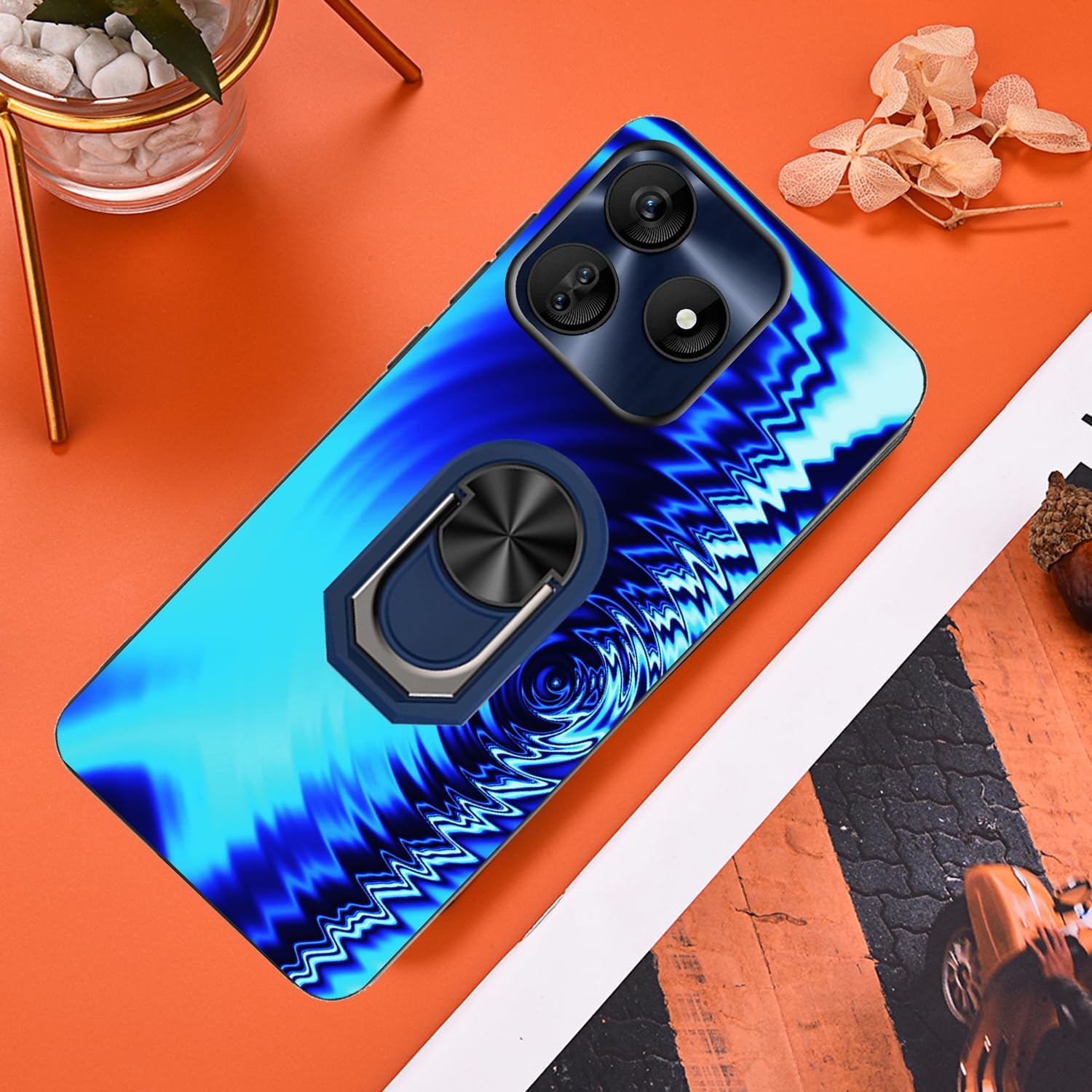 for Vortex J24 Case Compatible for Vortex J24 Phone Case Cover with Ring Holder Stand Slim Wave Pattern Design for Women Girls,Soft TPU Shockproof Full Body Protective -Blue - Image 3