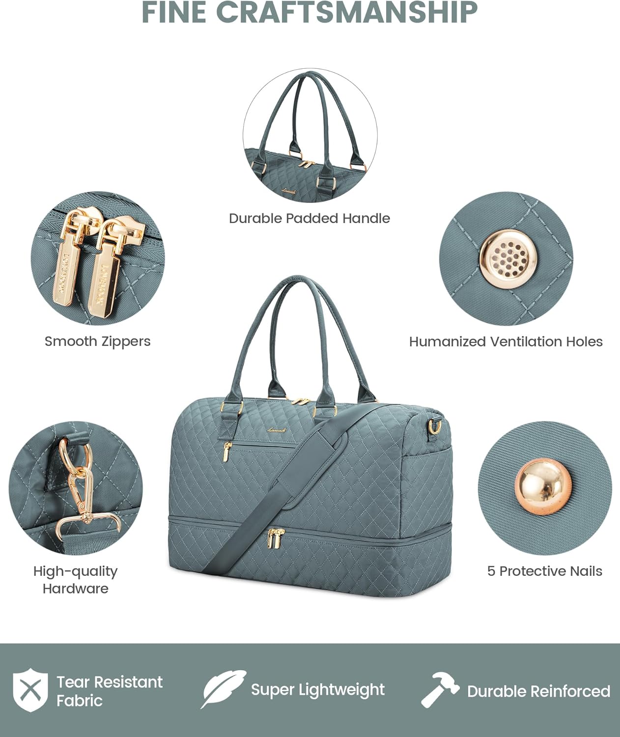 LOVEVOOK Travel Duffle Bag for Women, Weekender Overnight Bag with Shoe Compartment, Carry on Bag with Toiletry Bag, Gym Duffel Bag with Wet Pocket, Hospital Bags for Labor and Delivery 3 Pcs Set - Image 4