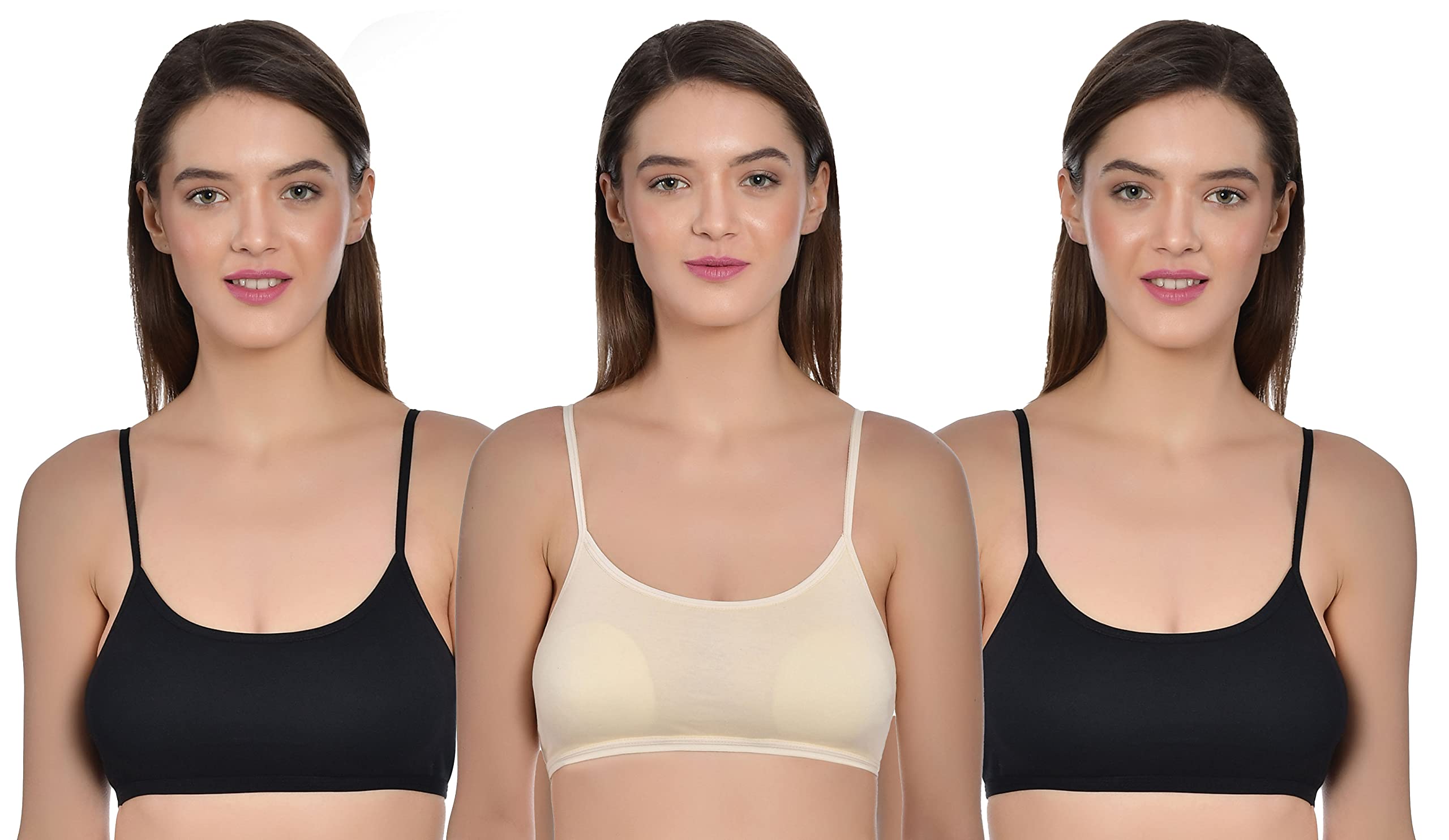 Women's Cotton Non-Padded Non-Wired Low Coverage Sports Bra Pack of 3