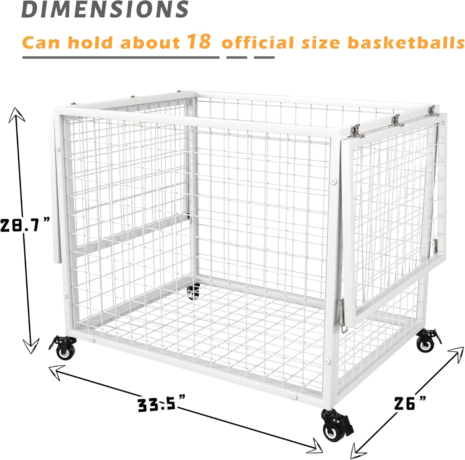 Ball Cart Garage Sports Equipment Basketball Organizer with Lockable Lid, Basketball Storage Bin for Indoor Outdoor, Rolling Exercise Ball Holder for Gym, School, Club