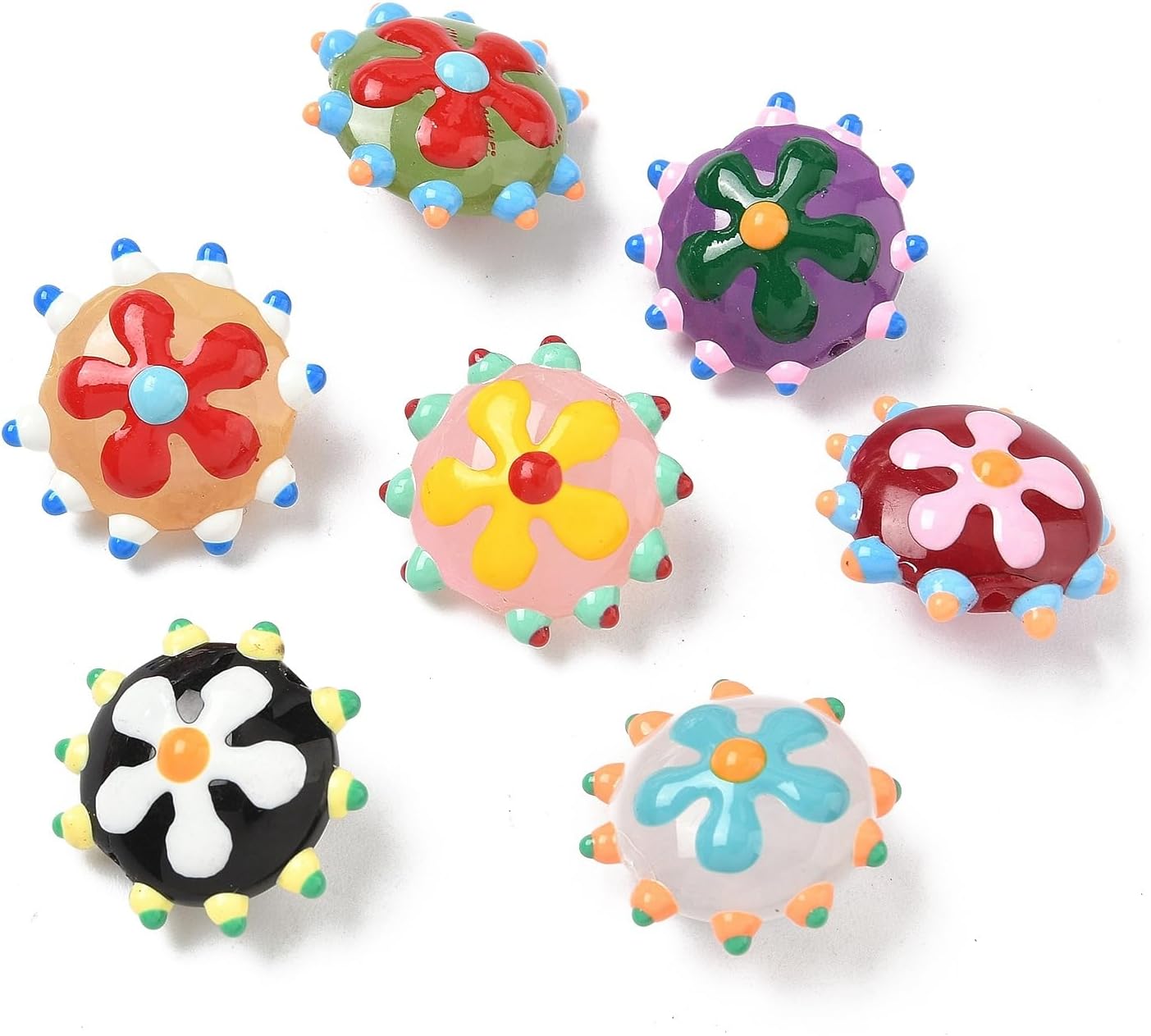Stiesy Bumpy Flower Lampwork Beads 20Pcs Mixed Colors Hand Drawn Enamel Glass Spacer Loose Beads Supplies for Bohemian DIY Jewelry Making Craft