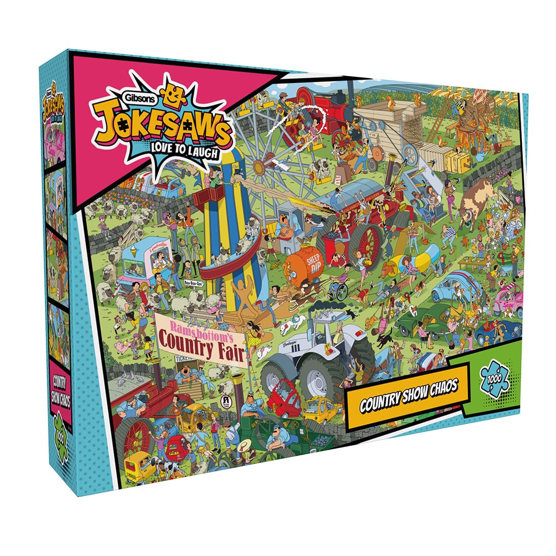 Gibsons Country Show Chaos 1000 Piece Jigsaw Puzzle for Adults - Jokesaws Collection - Funny Cartoon - Premium Sustainable Puzzle Made in the UK/EU