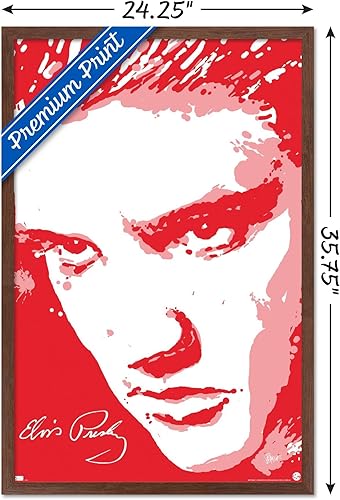 Miniatura 3 de Trends International Elvis Presley - Póster de pared rojo, 22.37 x 34.00 pulgadas, versión enmarcada de caoba