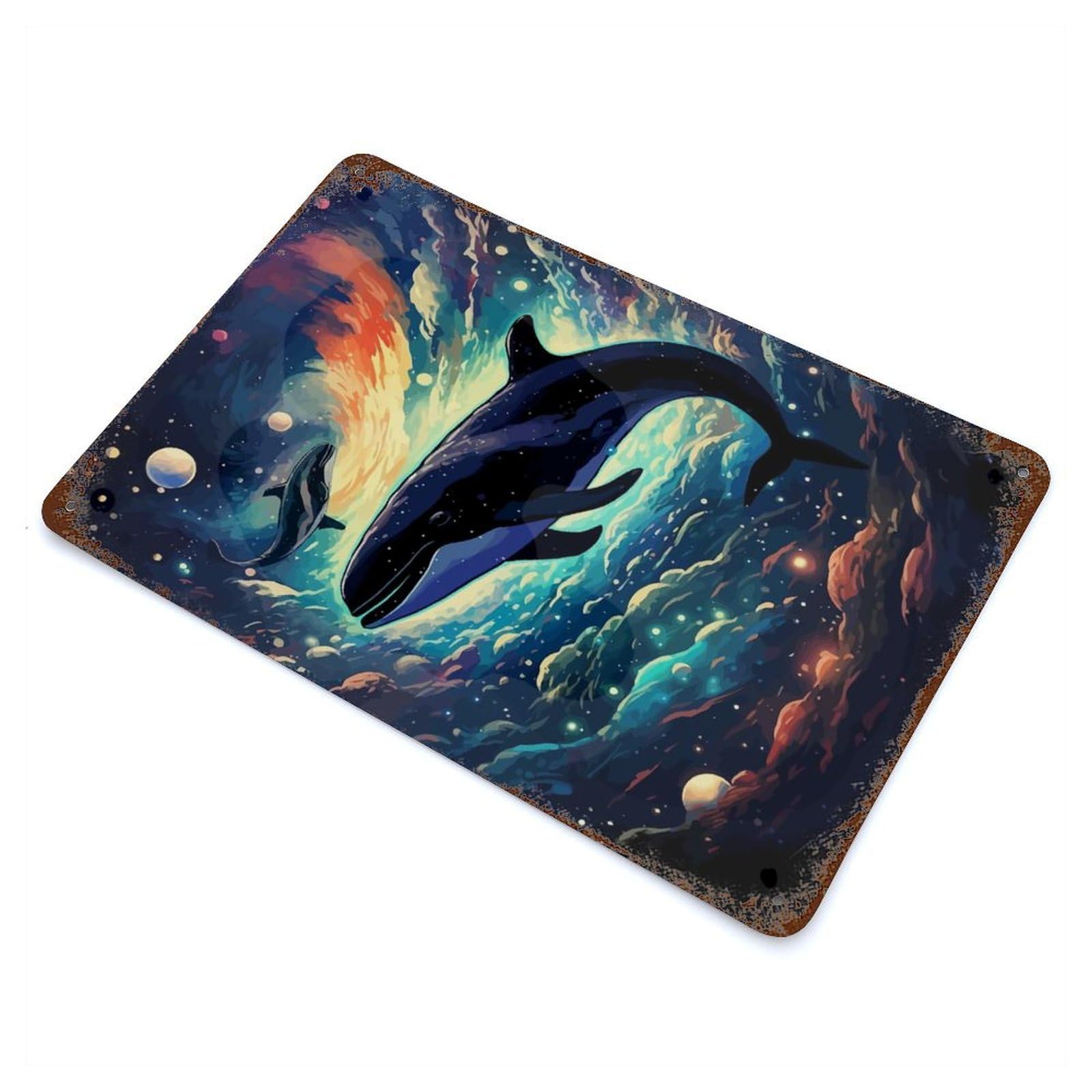 Orca Space Whale Vintage Metal Tin Sign 11.8"x7.9", Ideal for Cafe, Home Bar And Lounge Decor