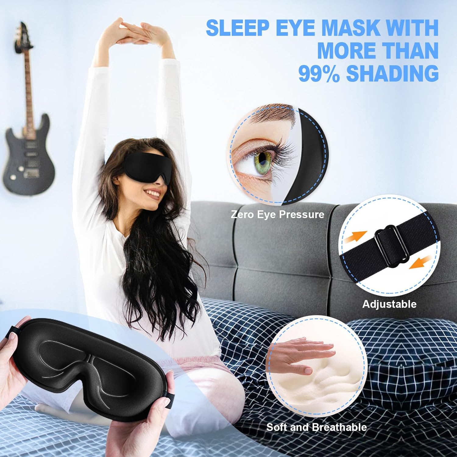 Ergonomic Design Beauty Pillow, Soft Skin Silk Memory Foam Anti Aging Pillow Reduce Sleep Line & Side Sleeper Wrinkle Prevention, Back Sleeping Pillows for Neck Face Support with a 3D Sleep Eye Mask