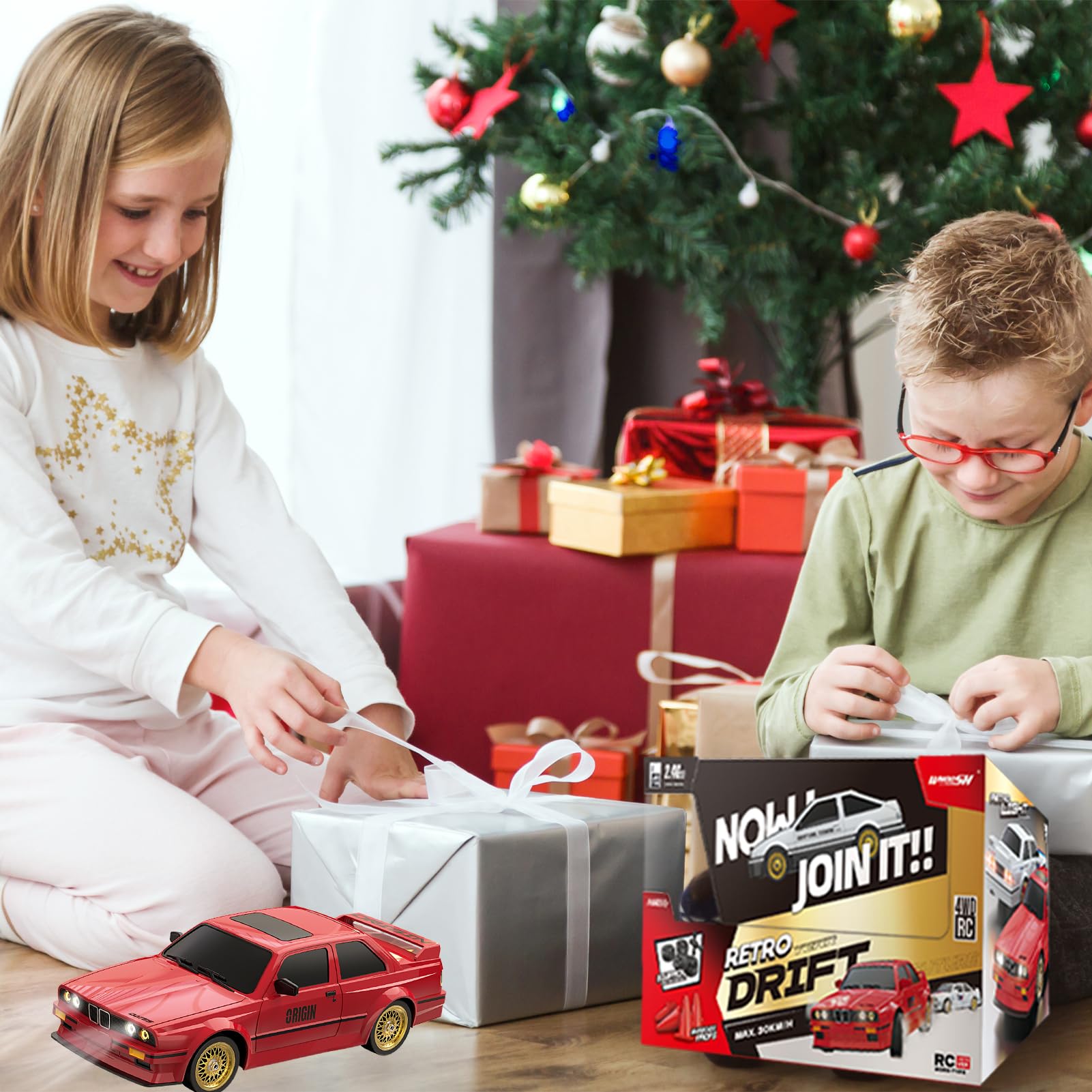 Samochód zdalnie sterowany 2,4 GHz RC Drift Car 30 km/h - 1/16 wyścigowy samochód driftowy z przednimi i tylnymi światłami styl retro
