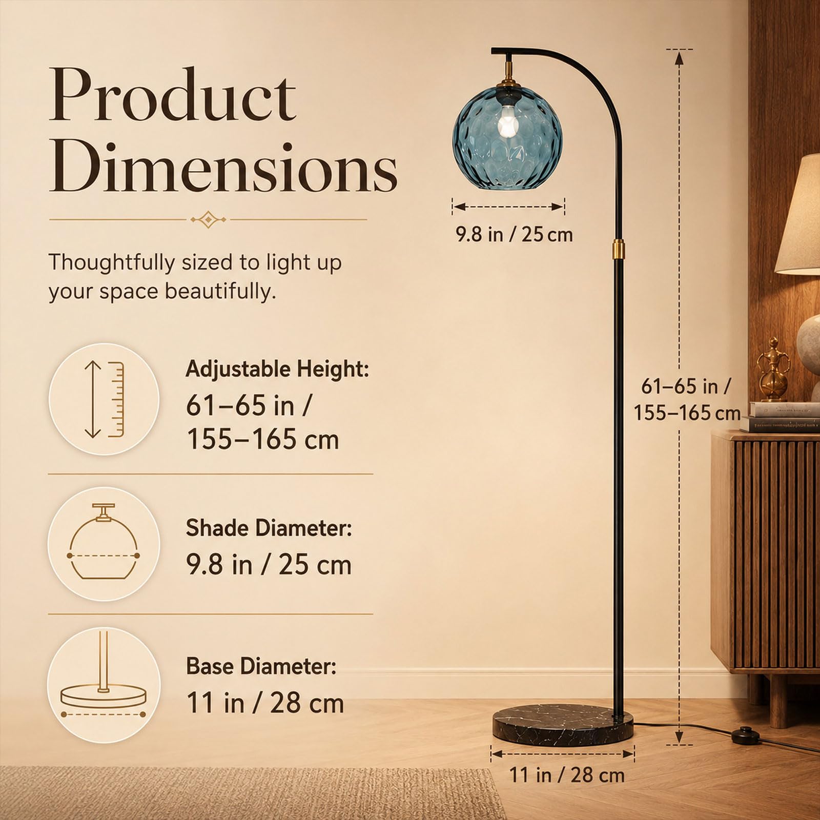 Lampada Da Terra Ad Arco Nordico, Lampada Da Terra In Vetro A Globo, Base In Marmo, Con LED E27, Dimmerabile, Altezza Regolabile, Lampada Alta Per Soggiorno, Camera Da Letto, Studio