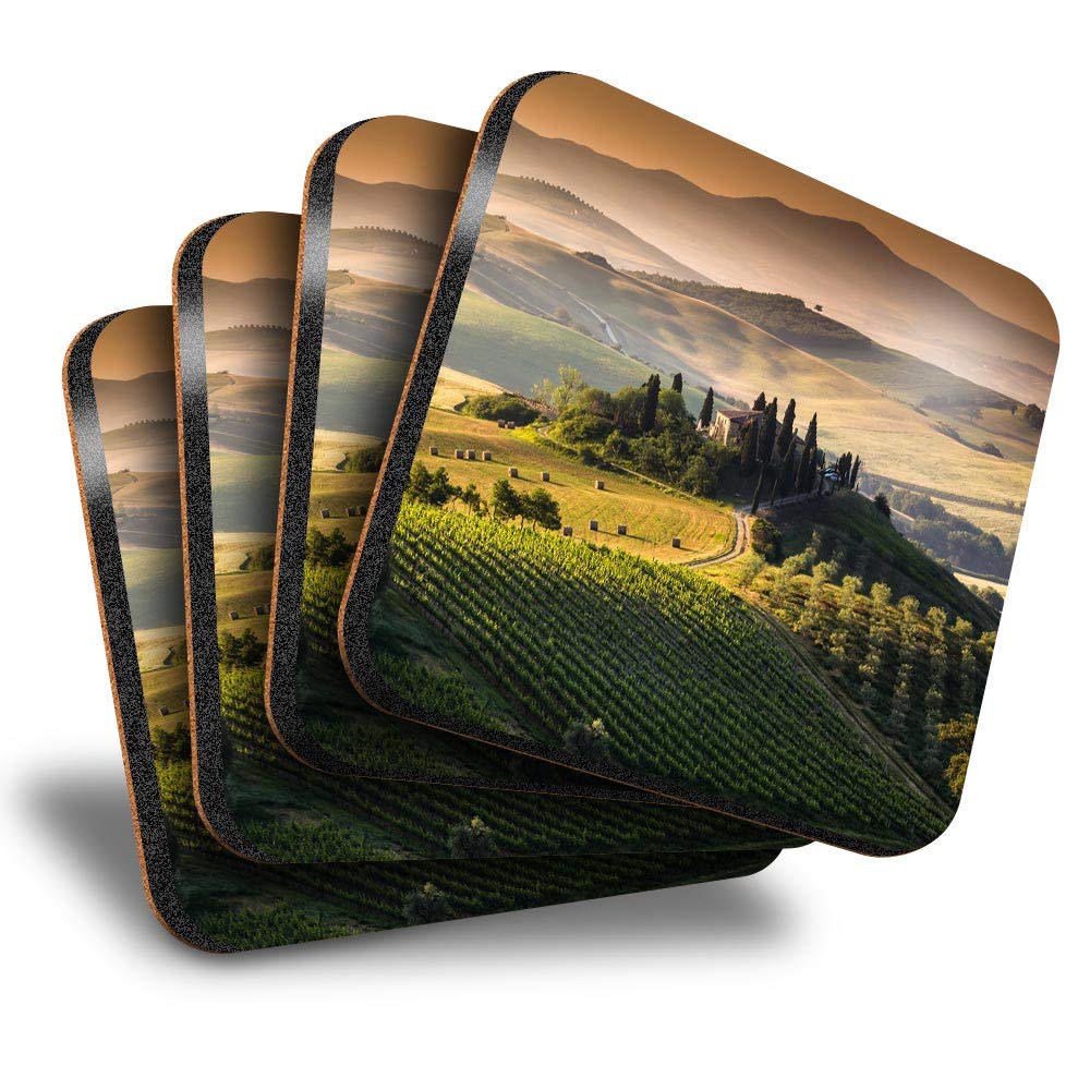 Destination Vinyl Ltd Multicolor Great Coasters (Set Of 4) Square - Tuscany Italy Italian Travel Drink Glossy Coasters/Tabletop Protection For Any Table Type #2339