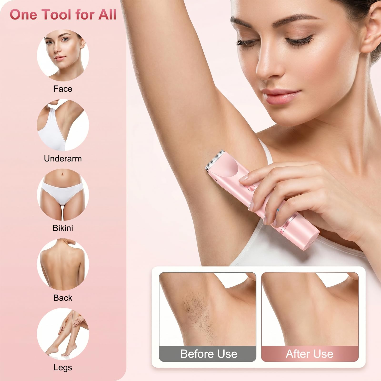 Rasoio elettrico 2 in 1 per bikini da donna, colore rosa