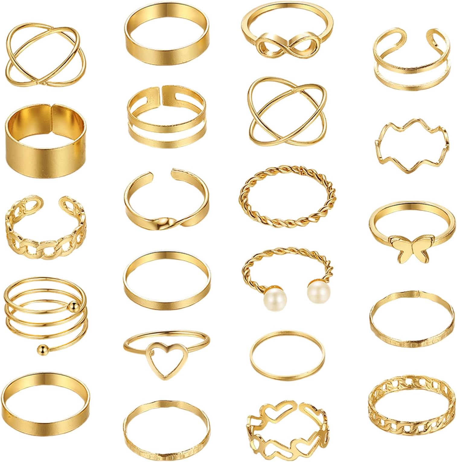 NHBETYS 22 pcs Vintage Gold Knuckle Rings Set, Bohemian Jewellery Stacking Rings Adjustable Hollow Carved Flowers Open Rings for Women Teen Girls