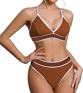 Generisch Conjunto de sujetador y bragas deportivas para mujer, colores contrastantes, 2 piezas, yoga, gimnasio, bralette y tanga, talla M
