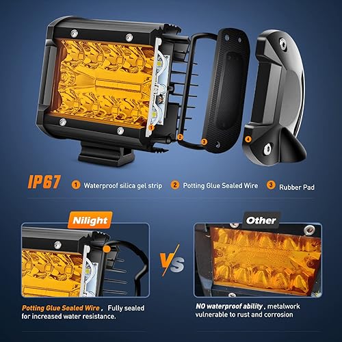 Vista 35 de Nilight - Cápsulas luces LED amarillo, 2 piezas 4 pulgadas, triple fila, 60 W, combo punto inundación, luz antiniebla conducción, arnés cableado 16