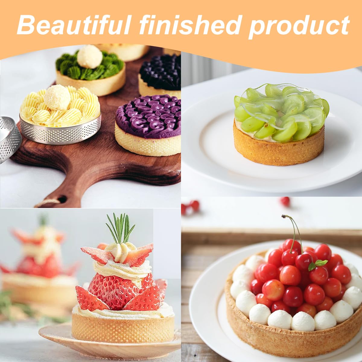 Lot de 20 anneaux à tarte perforés en acier inoxydable, anti-adhésifs, ronds, en métal, pour la cuisson de petites tartelettes de fruits et croûtes de tartelettes de 7,9 cm + 5,1 cm